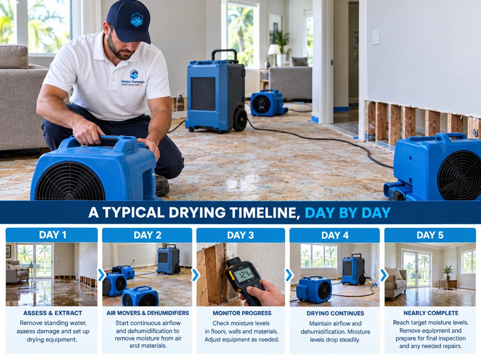 A typical drying timeline, day by day