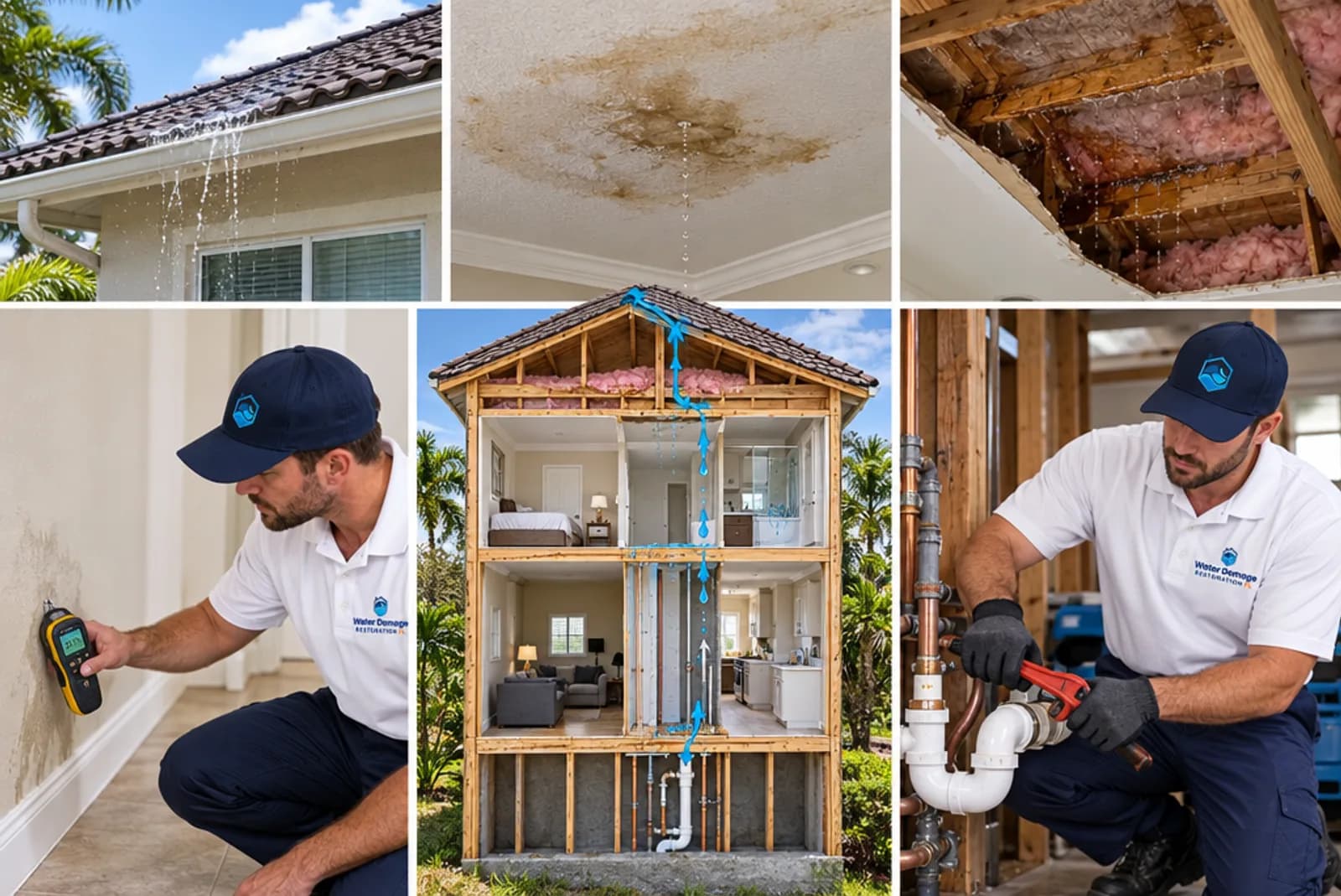 The path a roof leak takes through a home